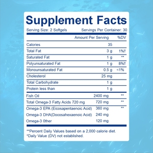 JULONG OEM Private Label Omega-3 Fish Oil Softgels 1200mg Huile de poisson Formule EPA <span class=keywords><strong>DHA</strong></span> 60 gélules Sans OGM - Product Image 2