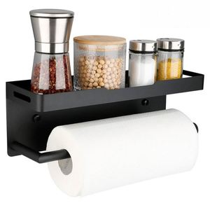 Wekis Modern Self-Adhesive Matte Black Waterproof Metal Toilet Paper Holder <b>Shelf</b> Towel Roll Holder Rack Bathroom Shower Room - Product Image 1
