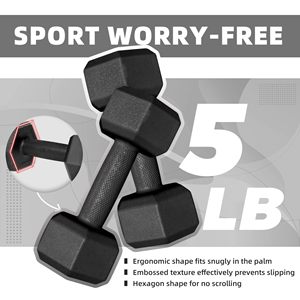 Haltères hexagonaux personnalisés en fonte recouverts de caoutchouc durable, 5 lb, anti-roulement, tête carrée, pour équipement de fitness à domicile et exercices corporels - Product Image 3