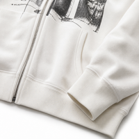 Sweat à capuche zippé coupe ample avec motif graphique gothique vintage sur la poitrine et les manches, veste streetwear pour un style décontracté
