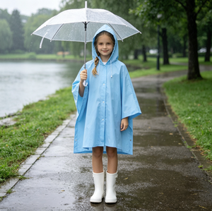 Poncho imperméable à capuche pour enfants, poncho de pluie léger et imperméable pour l'extérieur, poncho de pluie pour enfants avec logo personnalisé pour la randonnée et le cyclisme - Product Image 5