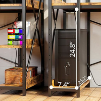 Bureau d'ordinateur industriel avec prise de courant, station de charge USB, étagères de rangement, crochets pour casque, brun rustique pour bureau à domicile