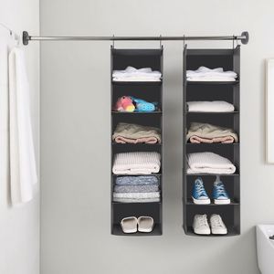 Multi-Layer Folding & Collapsible Non-Woven <b>Wardrobe</b> Storage Hanging Bag for House Usage Clothing Storage with 2 Sturdy Hooks - Product Image 2