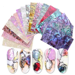 New Design 3D Holographic Shell Glitter Natural Abalone Decals Colorful Holo Seashell Patch Nail Art Adhesive Stickers