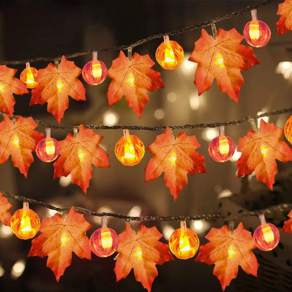 Newish Autumn Full Simulation Maple Leaf String Lights with LED Pumpkin Lights