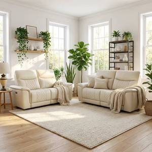 Juego de Muebles Modernos para Sala de Estar, Sofá de Cuero Reclinable Manual de 3+2 Plazas con Respaldo Estampado para Cine en Casa - Product Image 1
