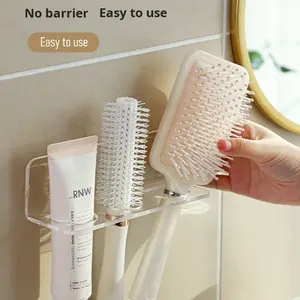 Porte-brosse à cheveux et peigne mural adhésif en acrylique durable pour salle de bain moderne avec 3 trous - Product Image 6