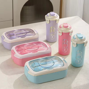 Beeman Kids Lunch Box Drinking Cup <span class=keywords><strong>Pp</strong></span> Bento Box Contenedor de comida y tapa Tarro portátil Taza de sopa de plástico con cuchara para acampar - Product Image 1