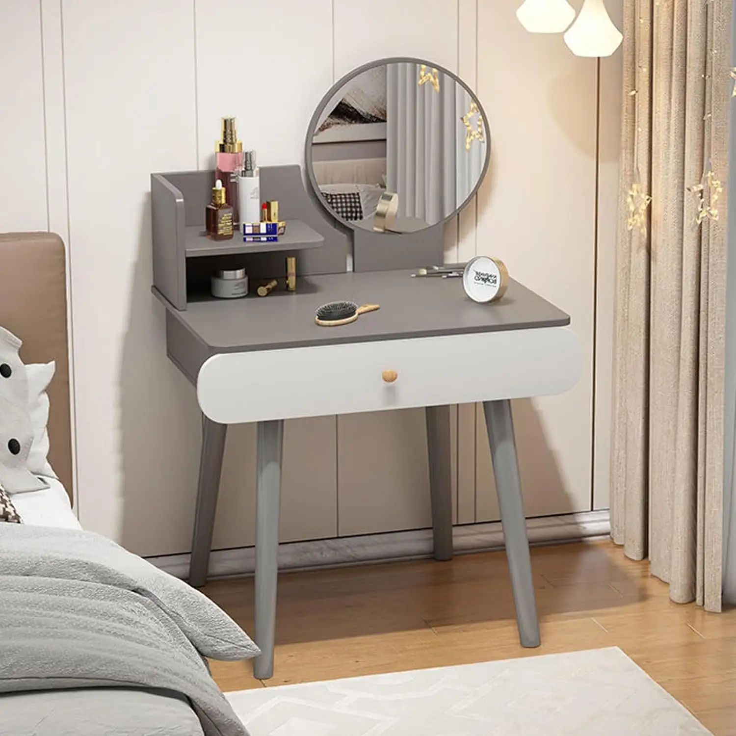 Ayna makyaj masası ile yatak odası Led ışık için ahşap tuvalet masası ile sıcak satış Dresser yatak odası mobilyası