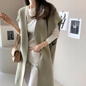 Fashion <strong>Winter</strong> Vintage Japanese Style <strong>Cape</strong> Loose Sleeve Wool Blend Mid Long Collarless Cardigan <strong>Coat</strong> for Women - Product Image 4