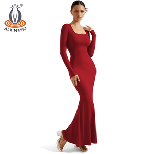 Alxin Sexy attillato da donna abito a maniche lunghe con collo quadrato formale nuovo abbigliamento da riunione <span class=keywords><strong>Online</strong></span> abiti Casual da grossista - Product Image 5