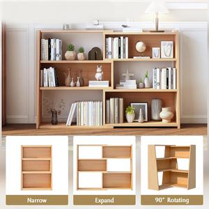 Étagère en <span class=keywords><strong>bois</strong></span> de bibliothèque extensible à 3 niveaux en noyer foncé pour petits espaces ou salle de bain pour le salon - Product Image 4