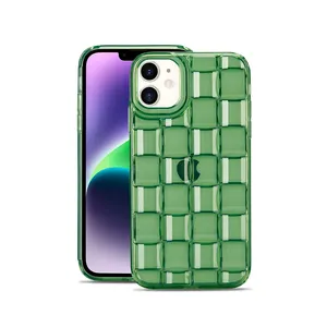 Elegante funda de teléfono transparente suave con cubos de hielo 3D para iPhone 15 14 Pro Max 13 11 12 XS XR X 7 8 14 Plus SE Weaving BV Grid TPU Cover