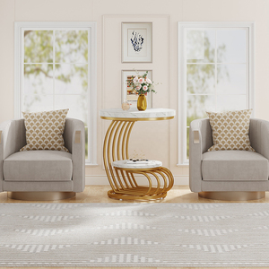 Accento moderno <span class=keywords><strong>rotondo</strong></span> in legno <span class=keywords><strong>finto</strong></span> <span class=keywords><strong>marmo</strong></span> oro bianco tavolino con spazio di archiviazione per soggiorno camere da letto - Product Image 6
