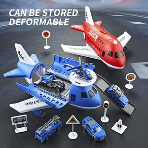 Juguetes de Modelos de Aviones y Autos para Niños, Modelo Inercial de Simulación, Juguetes Multifuncionales, 3 Autos Aleatorios, 1 Helicóptero, 6 Señales de Tráfico - Product Image 1