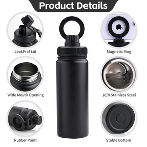 Bouteille d'eau sport isotherme en acier inoxydable 18oz 24oz avec poignée, couvercle et support pour téléphone portable - Product Image 4