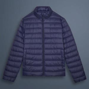 Men's Blue Stand Collar Puffer Jacket Windproof Casual Winter <b>Coat</b> <b>Zipper</b> Closure Polyester Wadding Regular Fit - Product Image 3