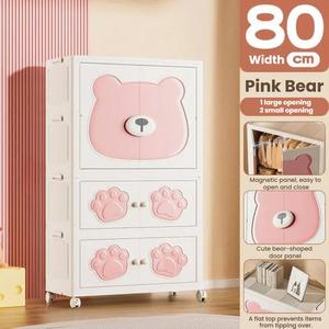 Lemari Pakaian Anak Lipat Grosir Motif Beruang dengan Panel Magnetik dan Roda, Kabinet Penyimpanan Pakaian Kamar Tidur Anak - Product Image 5