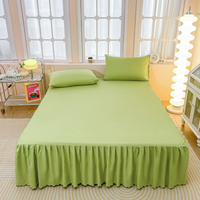 Jupe de lit unie en coton lavé doux pour la peau avec ourlet volanté, ensemble de literie 3 pièces taille King, drap-housse antidérapant