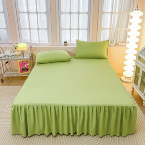 Juego de Ropa de Cama de 3 Piezas con Volantes en el Borde, Color Sólido, Algodón Lavado, Agradable al Tacto, Tamaño King, Sábana Ajustable Antideslizante - Product Image 1