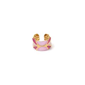 Fashion <b>Ring</b> 316L Stainless Steel PVD Gold Plating Pink Enamel Design Statement Jewelry - Product Image 1