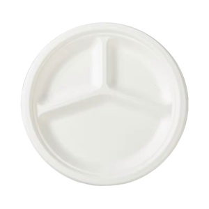 Assiettes compostables en bagasse de canne à sucre biodégradable de taille personnalisée 9 pouces-3 compartiments pour l'industrie de la restauration - Product Image 1