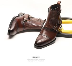Bottes <span class=keywords><strong>Chelsea</strong></span> tendance faites à la main pour hommes, chaussures personnalisées à boucle, trois lanières, bottes d'hiver pour hommes, bottes habillées formelles pour hommes, bottes de soirée - Product Image 6