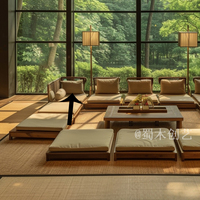 Ensemble de canapé-lit tatami en bois massif d'orme ancien, design japonais |   Meubles de sol rembourrés pour salon, méditation et maison