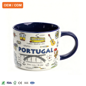 Taza de Cerámica Personalizada de Recuerdo de Portugal, Venta al por Mayor de Fábrica, Taza de <span class=keywords><strong>Café</strong></span> de Porcelana de Viaje con Lugares Emblemáticos de Lisboa y Diseños Tradicionales - Product Image 1