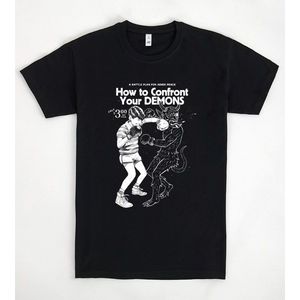 T-shirt How To Confront Your Demons, nera, unisex, taglia media per adulti, design grafico - Product Image 1