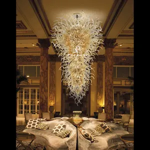 Big Nordic Modern High Ceiling Hotel Pendant Light The Long Blown Glass Chandeliers For Stairs