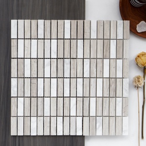 Piastrelle da Parete per Cucina e Bagno, Parquet Rustico Irregolare, Piastrelle Lucidate in Marmo Misto, Design Grafico a Mosaico Bianco - Product Image 3
