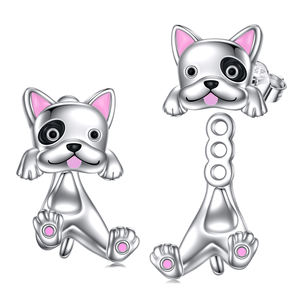 उच्च गुणवत्ता वाले आभूषण 925 स्टर्लिंग सिल्वर इनेमल बुलडॉग स्टड प्यारे पशु स्टड बालियां - Product Image 1
