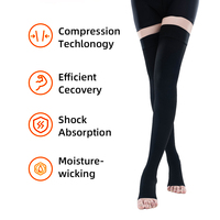 Chaussettes de compression médicale de classe 2 pour femmes, à bout ouvert, montantes (au-dessus du genou), en tissu écologique, antibactérien et respirant