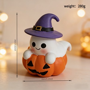 Statuette di Fantasmi di Zucca con Cappello Magico, Set di Ornamenti da Scrivania per Halloween Stampati in 3D, Decorazione per Scaffali, Regalo Artigianale per Festività - Product Image 2