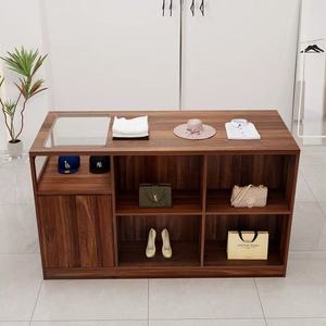 Meuble de présentation moderne pour magasin de vêtements féminins, table longue en bois, vitrine pour sacs à chaussures, pour placement central en verre, usage commercial, 1 étagère - Product Image 5