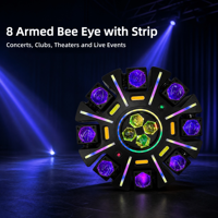 Projecteur de scène à 8 bras Bee Eye, lumière mobile RGBW LED Laser DMX512, contrôle automatique du son pour les événements DJ, les spectacles en club