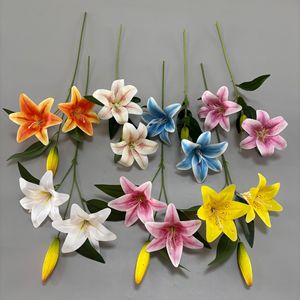 Flores de lirio artificiales impresas en 3D de Chenxi, 2 cabezas, realistas, de seda, para decoración de bodas, hoteles, hogares y fotografía. - Product Image 1
