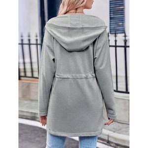 Sweat-shirt à capuche zippé pour femme, coupe oversize, manches longues, taille à cordon de serrage, fente latérale, tunique asymétrique en maille respirante - Product Image 4