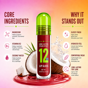 Gloss à lèvres hydratant style K-Beauty, couleur longue tenue 12H, brillance intense, lisse, non collant, hydratant, vitamine B12 - Product Image 5