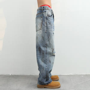 A24Akai623/Jeans homme style américain vintage, coupe droite ample, délavé, effet encre éclaboussée, style Wasteland <span class=keywords><strong>Feng</strong></span> <span class=keywords><strong>Shui</strong></span>, pour l'automne - Product Image 4