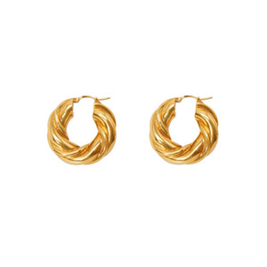 Oro de 18 quilates relleno grueso wisted retro minimalista diseño dorado trenzado grueso chapado en oro nudo mujeres Loop pendientes de aro joyería - Product Image 1