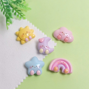 100 pièces de cabochons plats en résine Kawaii, motifs nuages, soleil, arc-en-ciel, étoiles, <span class=keywords><strong>lune</strong></span>, pour fournitures artistiques, décoration, breloques et artisanat - Product Image 2