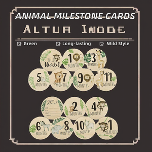 Cartes de jalons mensuels pour bébé en bois sur le thème des animaux, écologiques, durables, commémoratives, pour anniversaire, bienvenue nouveau-né, photographie - Product Image 2