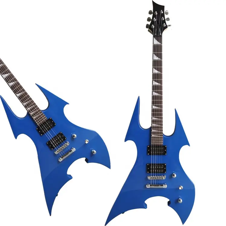 Guitarra eléctrica de tamaño completo, venta al por mayor, China, color negro y azul, 6 cuerdas