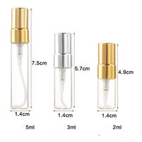 Botol Semprot Sampel Parfum Kaca Bening Kosong Isi Ulang Mini 2ml 3ml 5ml dengan Nosel Aluminium Berlapis Emas dan Tutup Emas