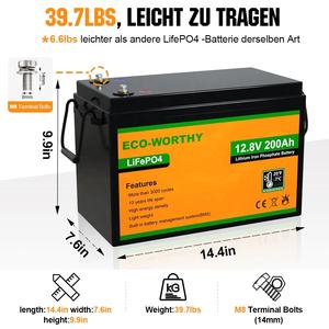 Eco-worthy alta calidad de ciclo profundo 12V 200AH batería de almacenamiento de energía RV yate barco batería Solar Lifepo4 batería de litio - Product Image 5