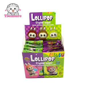 Piruleta con diseño de Labubu de monstruo pequeño e interesante Halal al por mayor piruleta con forma de corazón afrutada con caramelo en polvo - Product Image 4