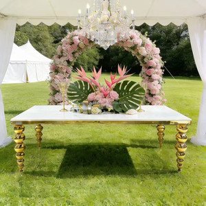 Modern Gold Stainless Steel Frame Rectangle Glass <b>Top</b> 10 Person <b>Wedding</b> <b>Table</b> for Hotel Party Event Furniture - Product Image 3