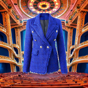 2025 New <strong>Royal</strong> <strong>Blue</strong> Tweed <strong>Jacket</strong> <strong>for</strong> <strong>Women</strong> Double-Breasted with Button Decoration Solid Pattern Luxury Winter Blazer - Product Image 3